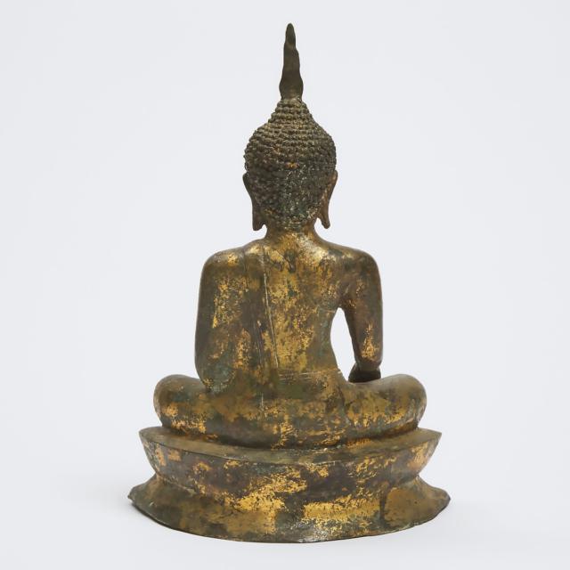 A Thai Gilt Bronze Seated Buddha Shakyamuni, U-Thong/Rattanakosin Transitional Style, 17th/18th Century