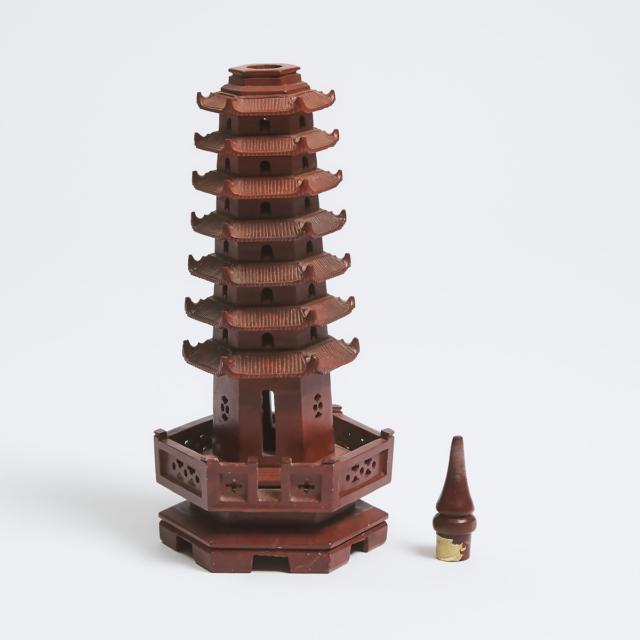 A Chinese Carved Soapstone Pagoda Incense Burner