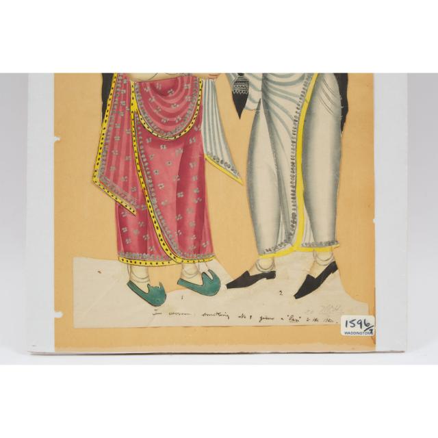 A Kalighat Painting of Two Women, Calcutta, India, 19th Century
