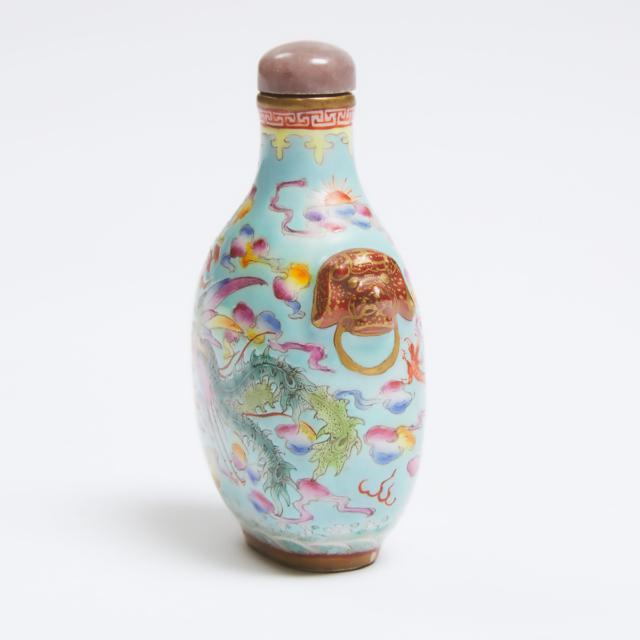 A Famille Rose 'Dragon and Phoenix' Snuff Bottle, Yanghe Tang Mark, 19th  Century