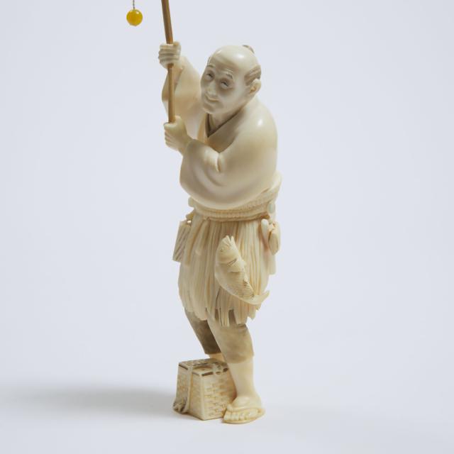 A Large Japanese Ivory Okimono of a Fisherman, Meiji Period