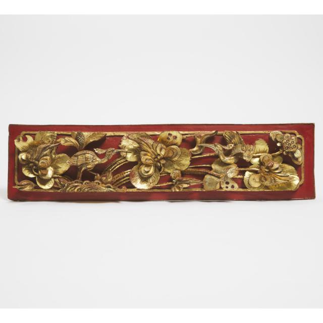 A Group of Four Gilt and Lacquer Wood Carvings, 19th/20th Century