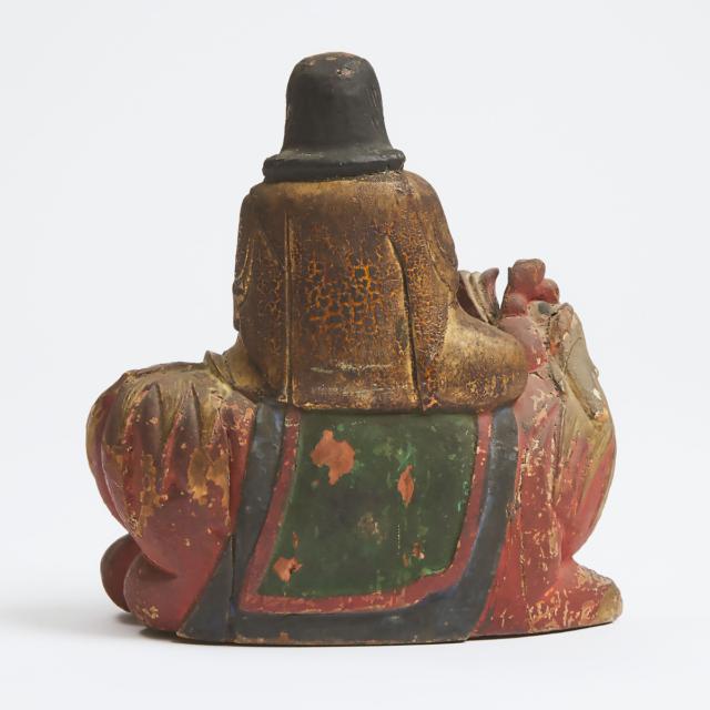 A Gilt and Polychromed Wood Figure of Manjushri, Qing Dynasty