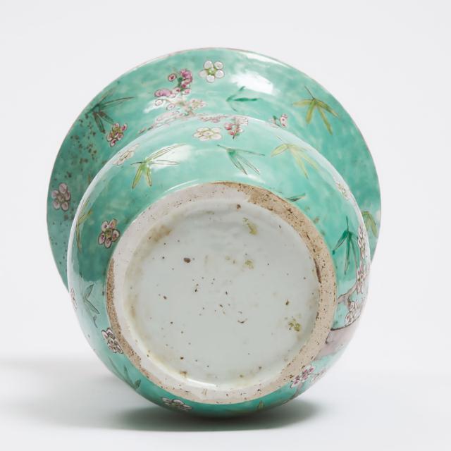 A Turquoise-Ground Famille Rose 'Plum Blossom' Vase, Mid 20th Century