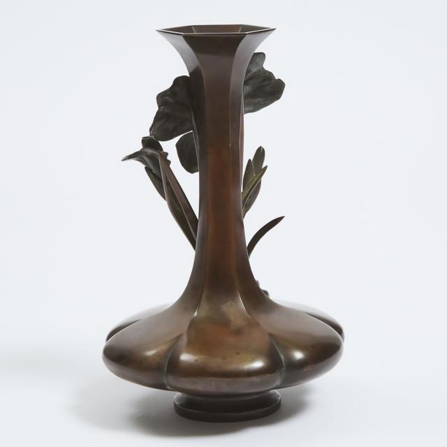 A Japanese Bronze Vase, Signed Shakko, Meiji Period