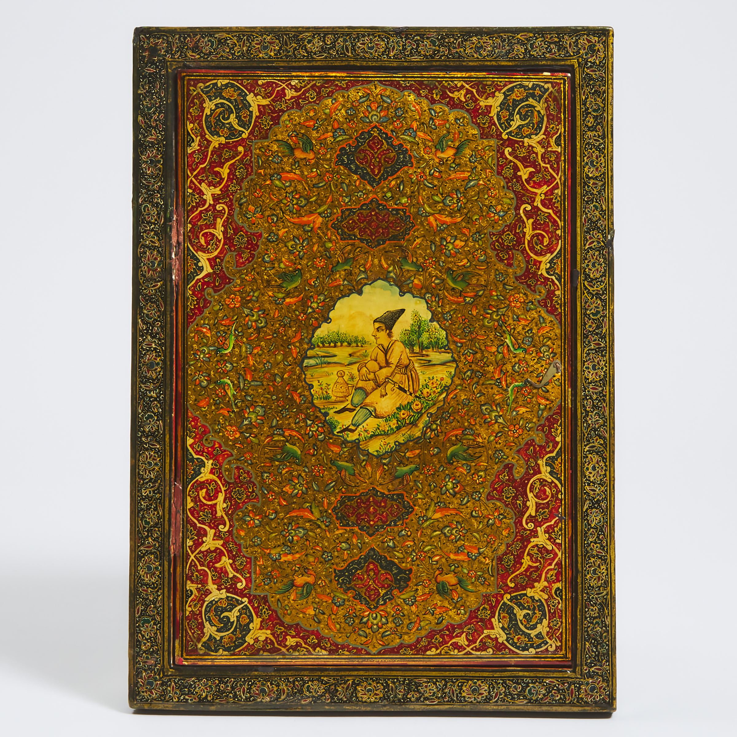 A Qajar Polychromed Lacquer Papier Maché Mirror Case, Persia, Early 20th Century