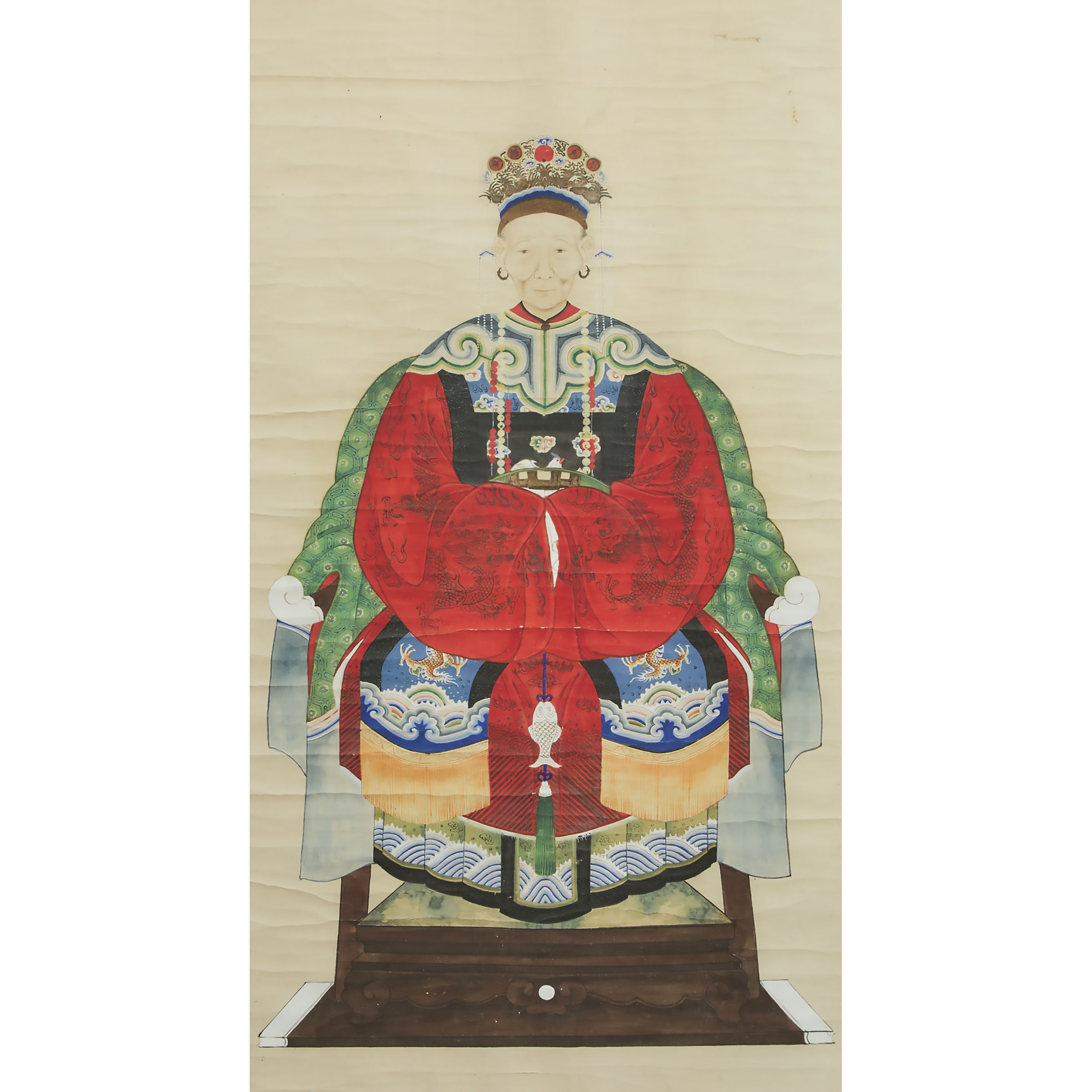 A Framed Chinese Ancestor Portrait, Late Qing Dynasty