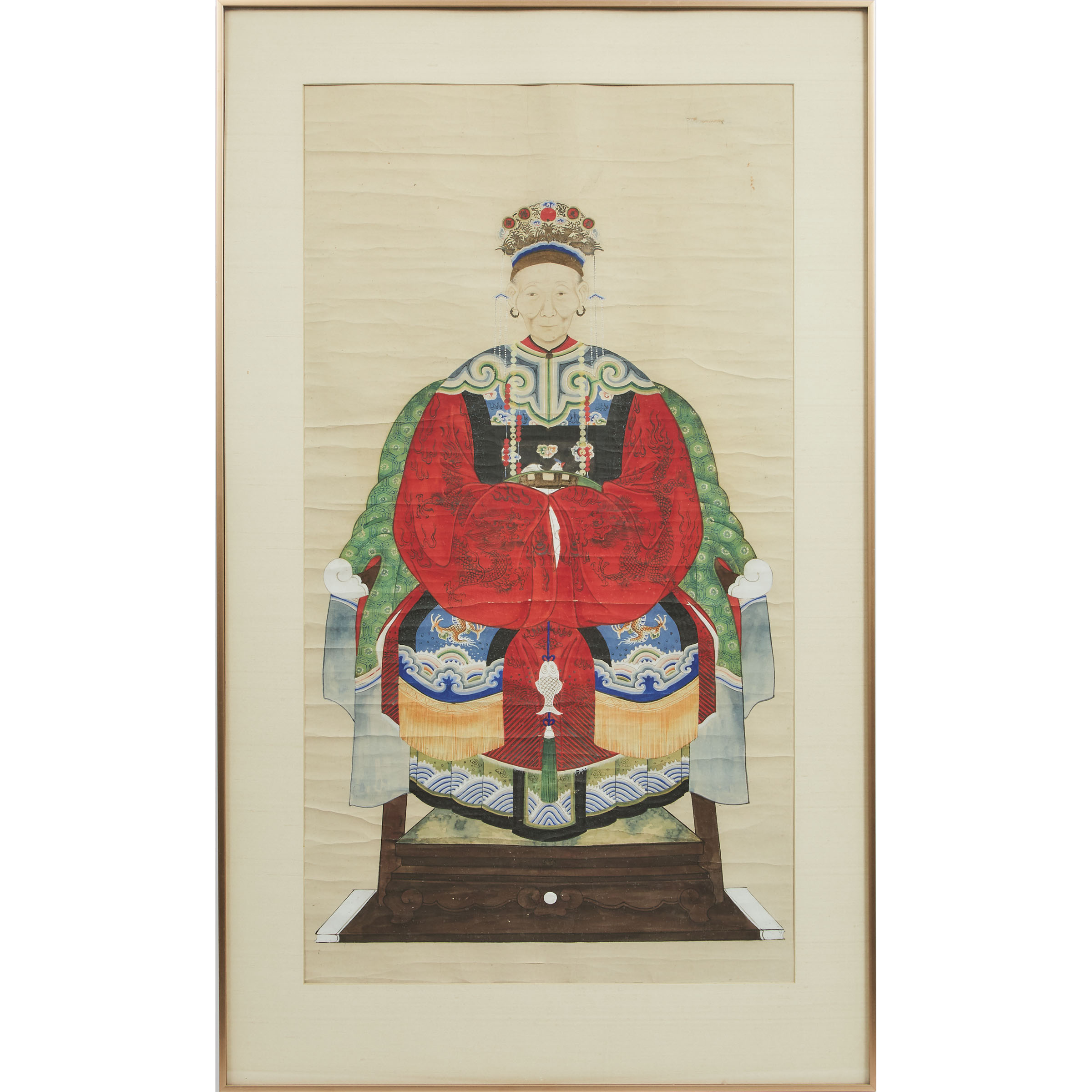 A Framed Chinese Ancestor Portrait, Late Qing Dynasty