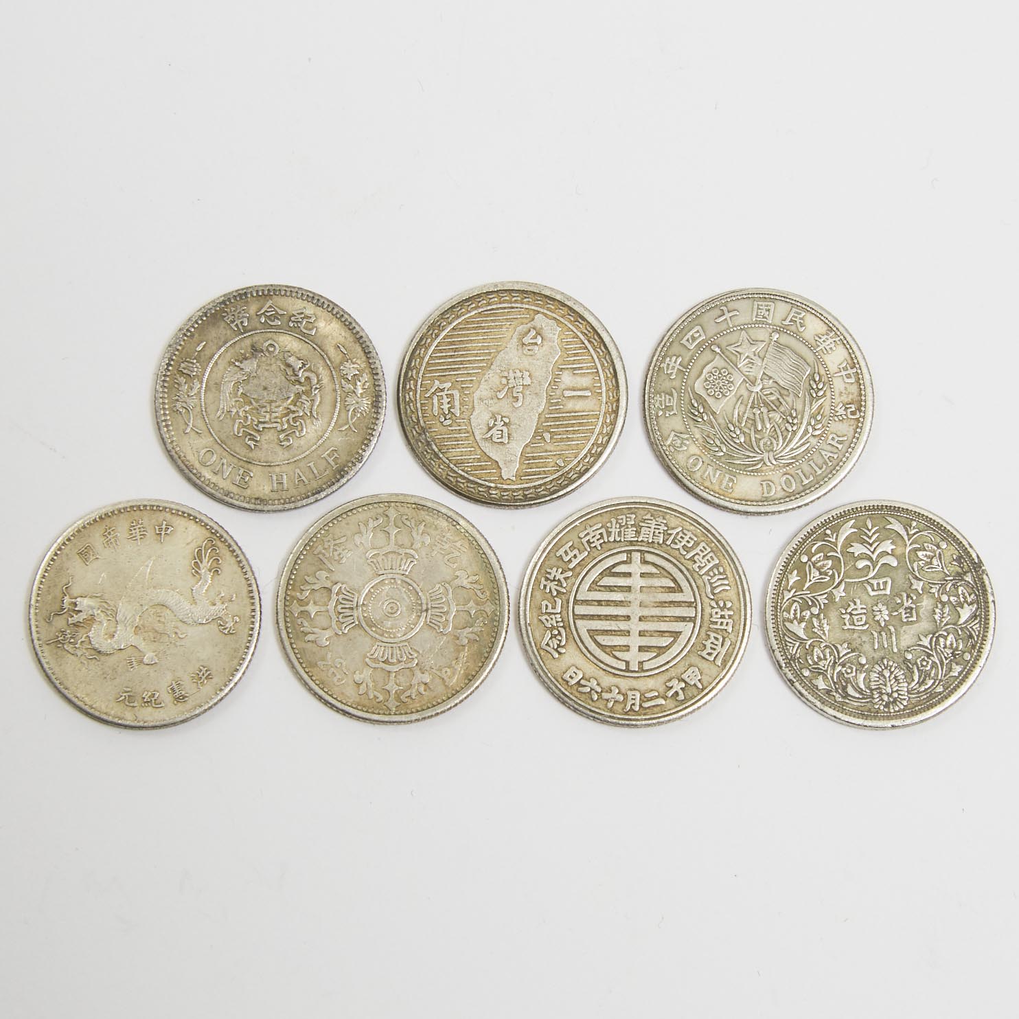 Seven Chinese Silver Coins, Late Qing/Republican Period Marks