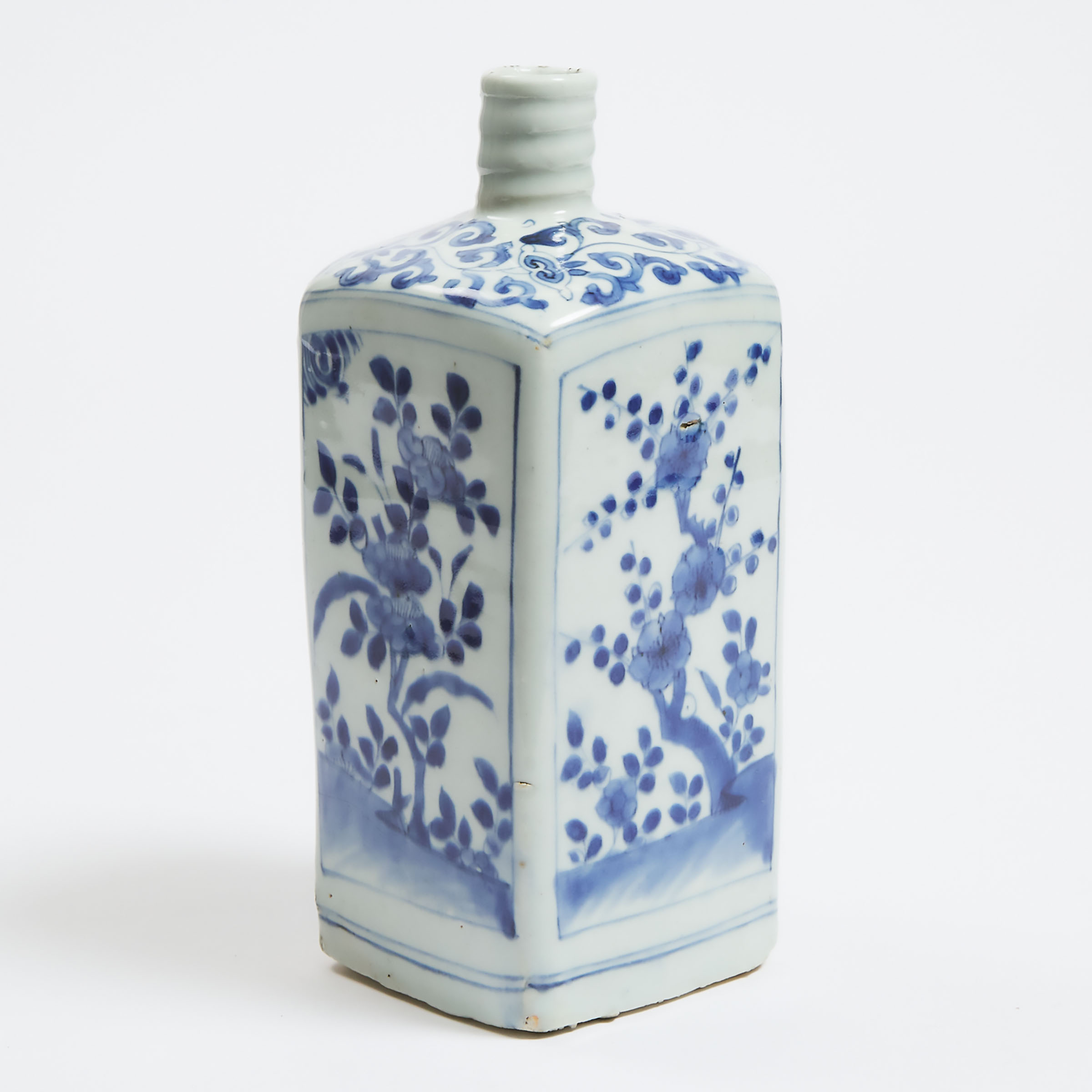 A Blue and White 'Floral' Square Bottle Vase, Wanli Period, 16th/17th Century