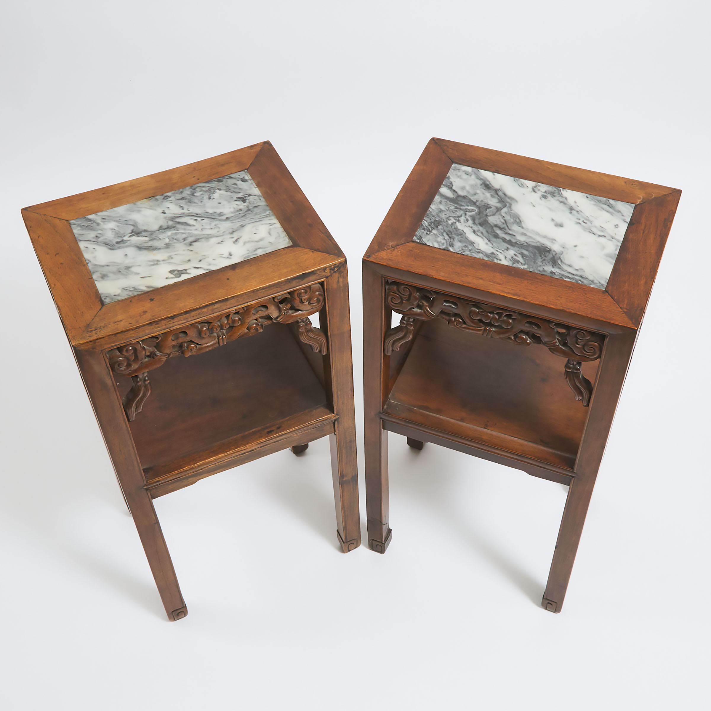 A Pair of Chinese Marble-Inset Rosewood Side Tables, Late 19th/Early 20th Century 