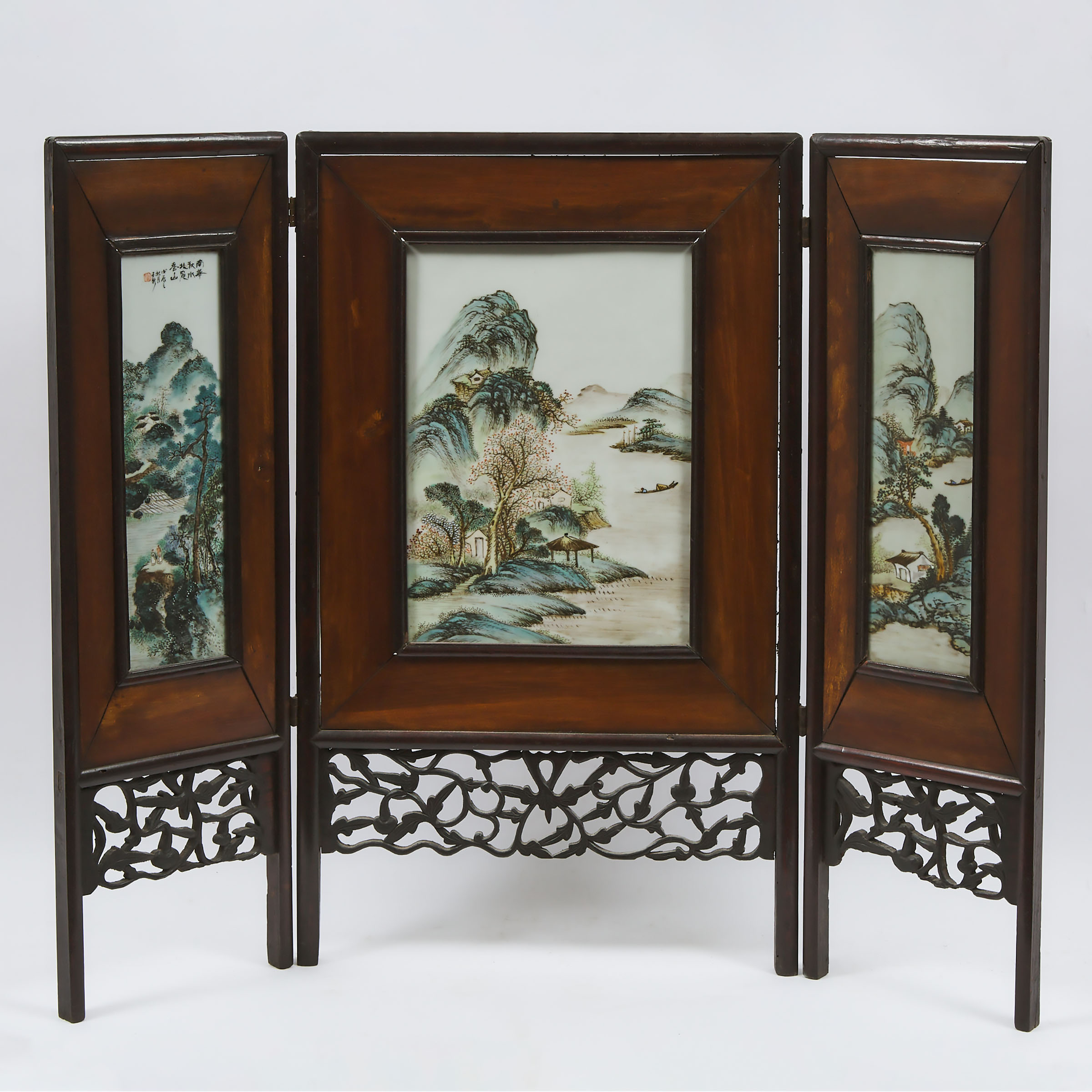 A Famille Rose 'Landscape' Table Screen, Dated 1928