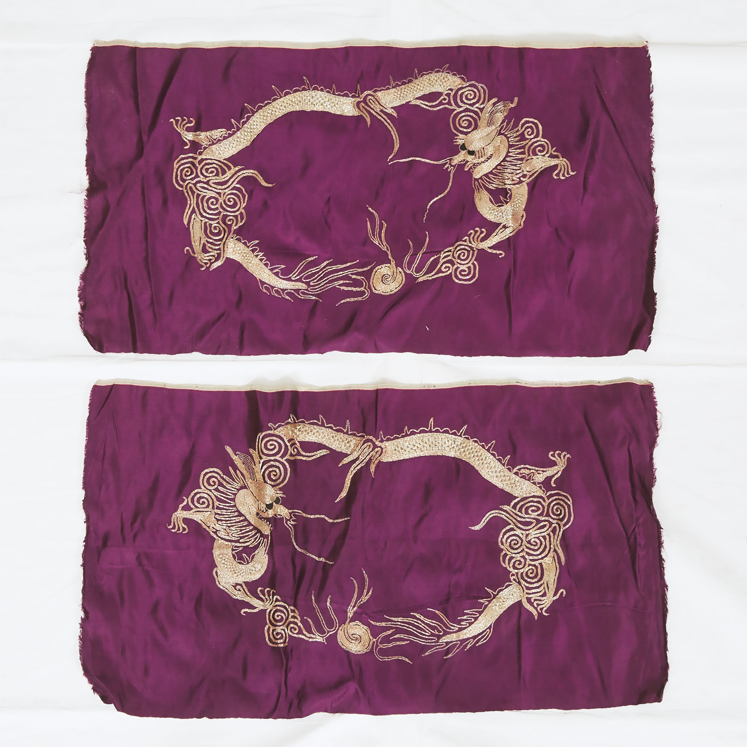 An Embroidered Blue-Ground Summer Gauze Uncut Dragon Robe, Together With Two Silk Embroidered 'Dragon' Panels, Late 19th Century