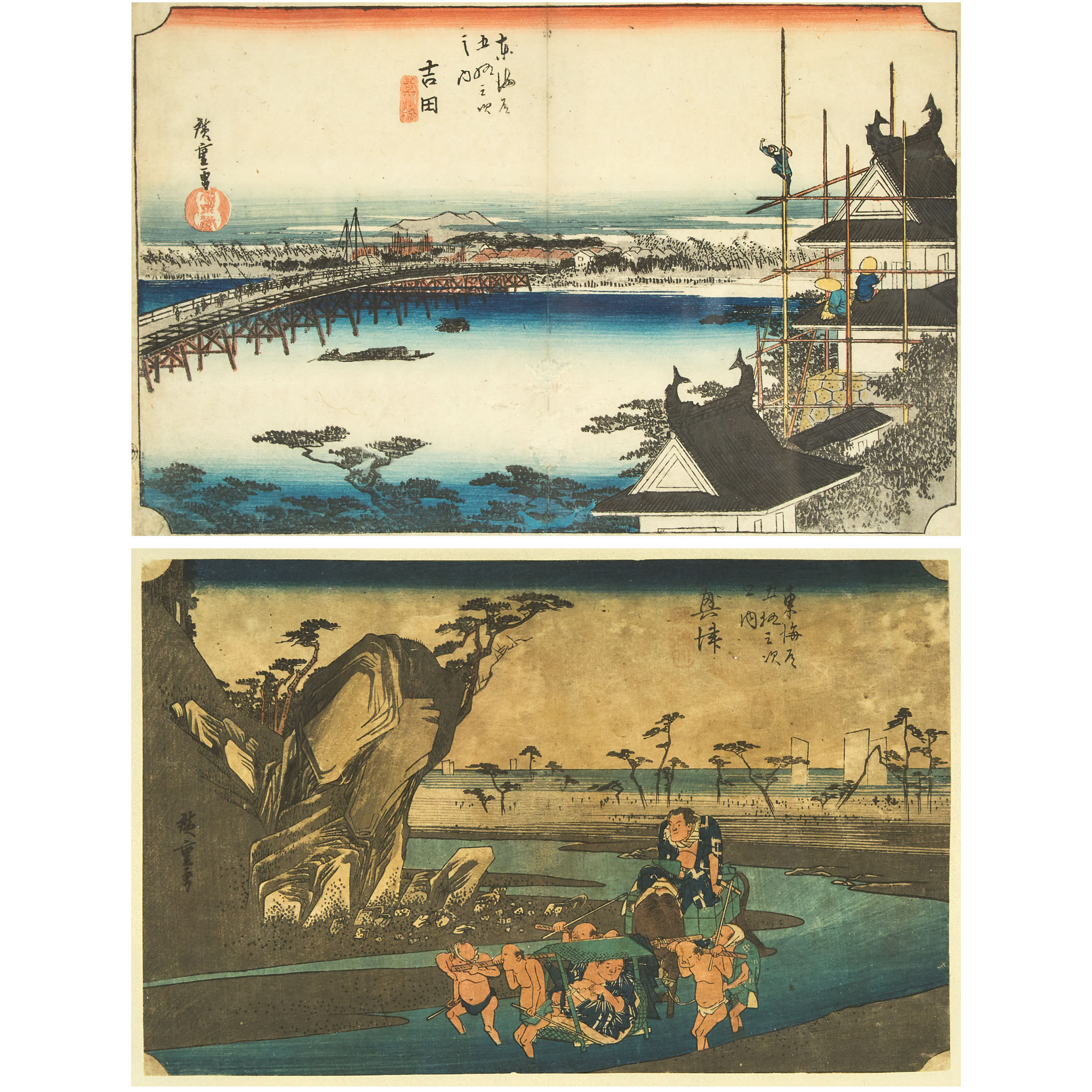 Utagawa Hiroshige (1797-1858), Two Woodblock Prints, Edo Period, 19th Century