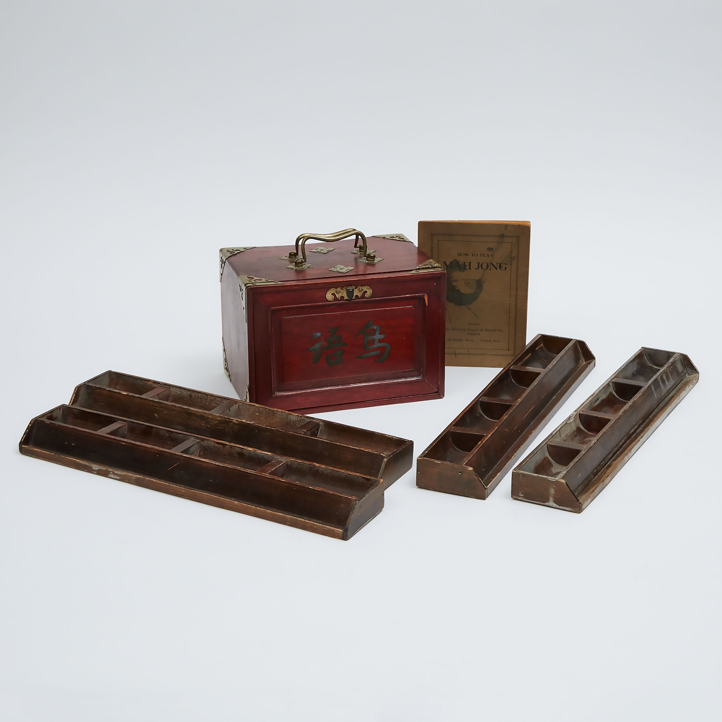 A Complete Mahjong Set With Bone and Bamboo Tiles and Wood Storage Box, Circa 1920