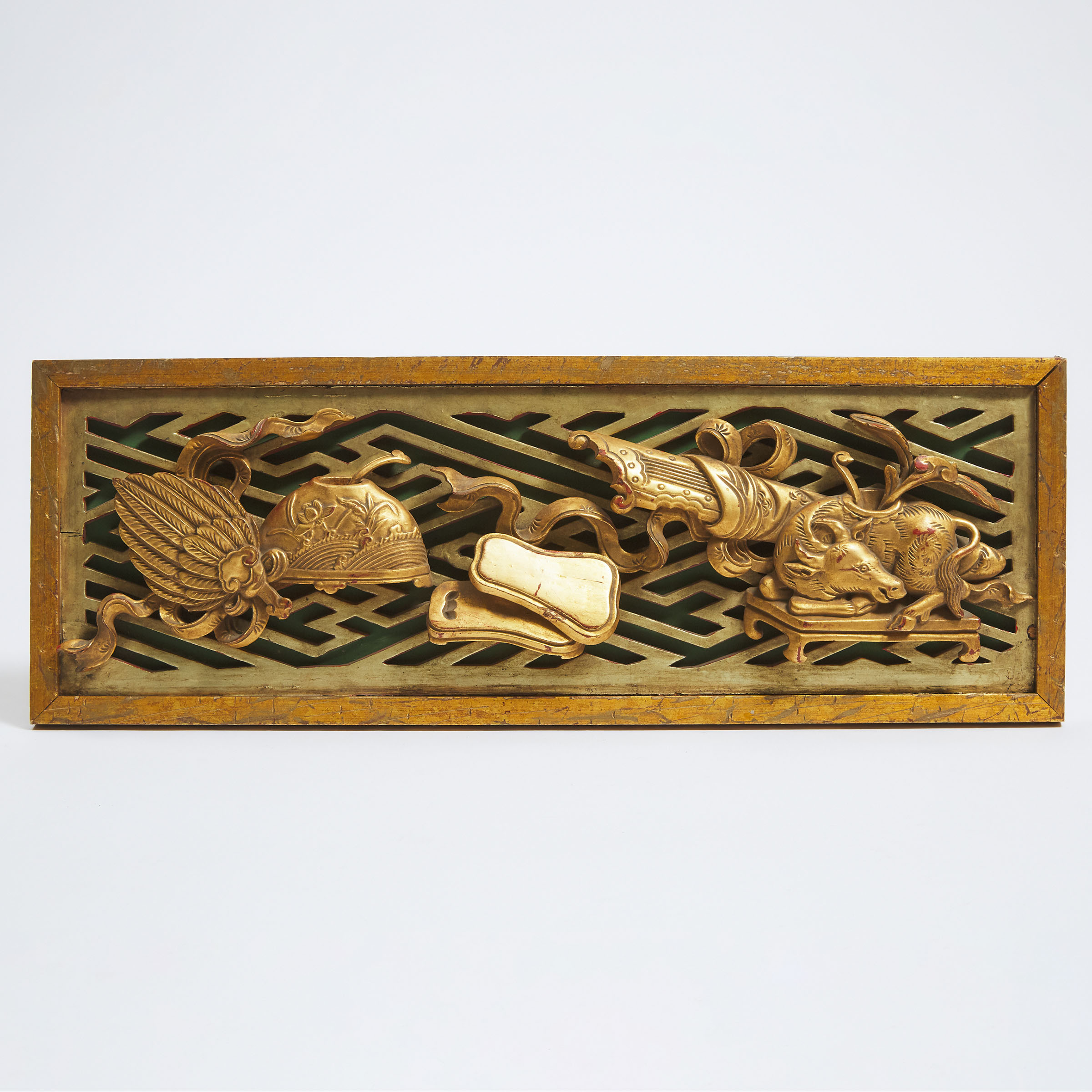 A Gilt Wood Carved 'Antiques' Panel, Late 19th/Early 20th Century