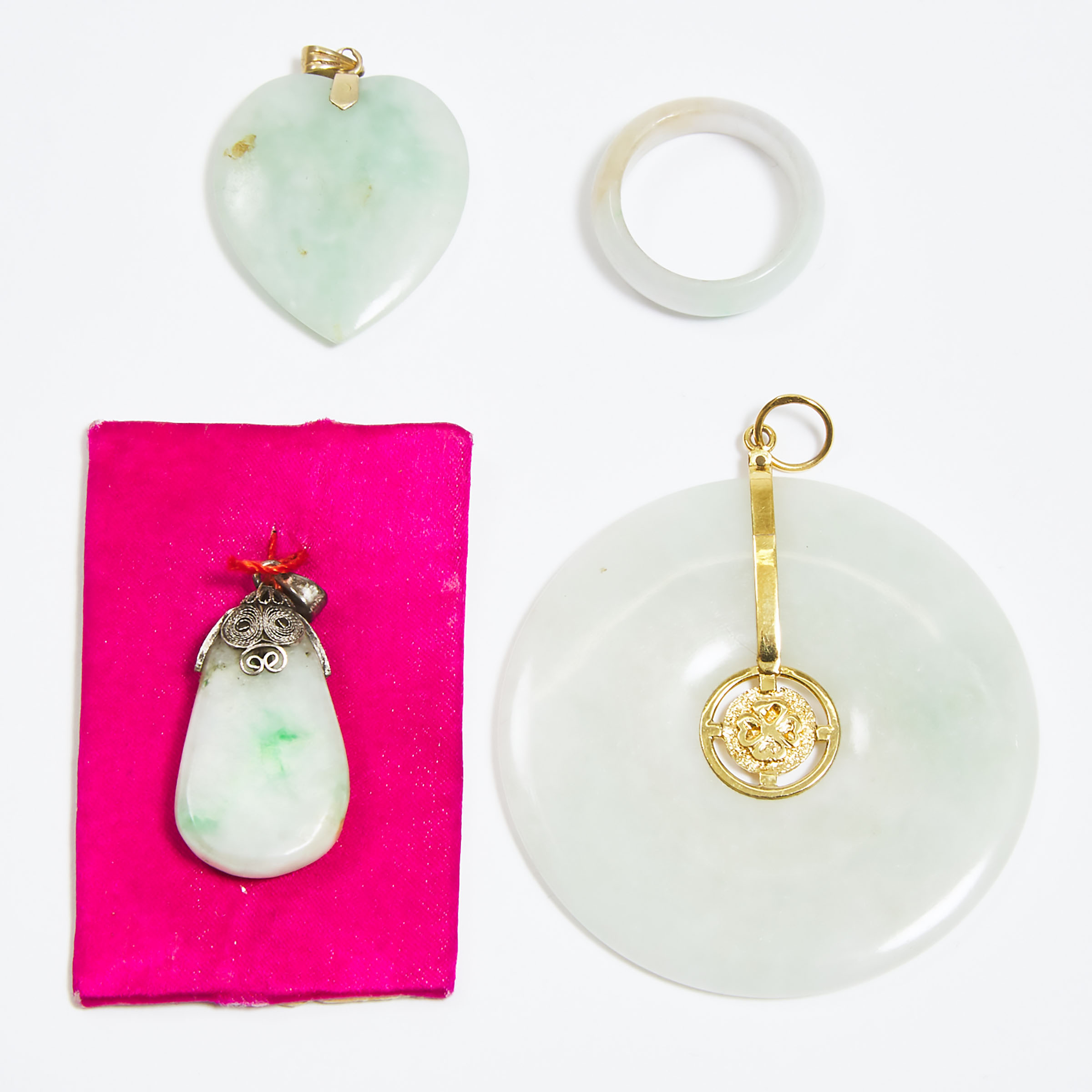 A Group of Four Jadeite Jewellery Pieces, Late Qing Dynasty