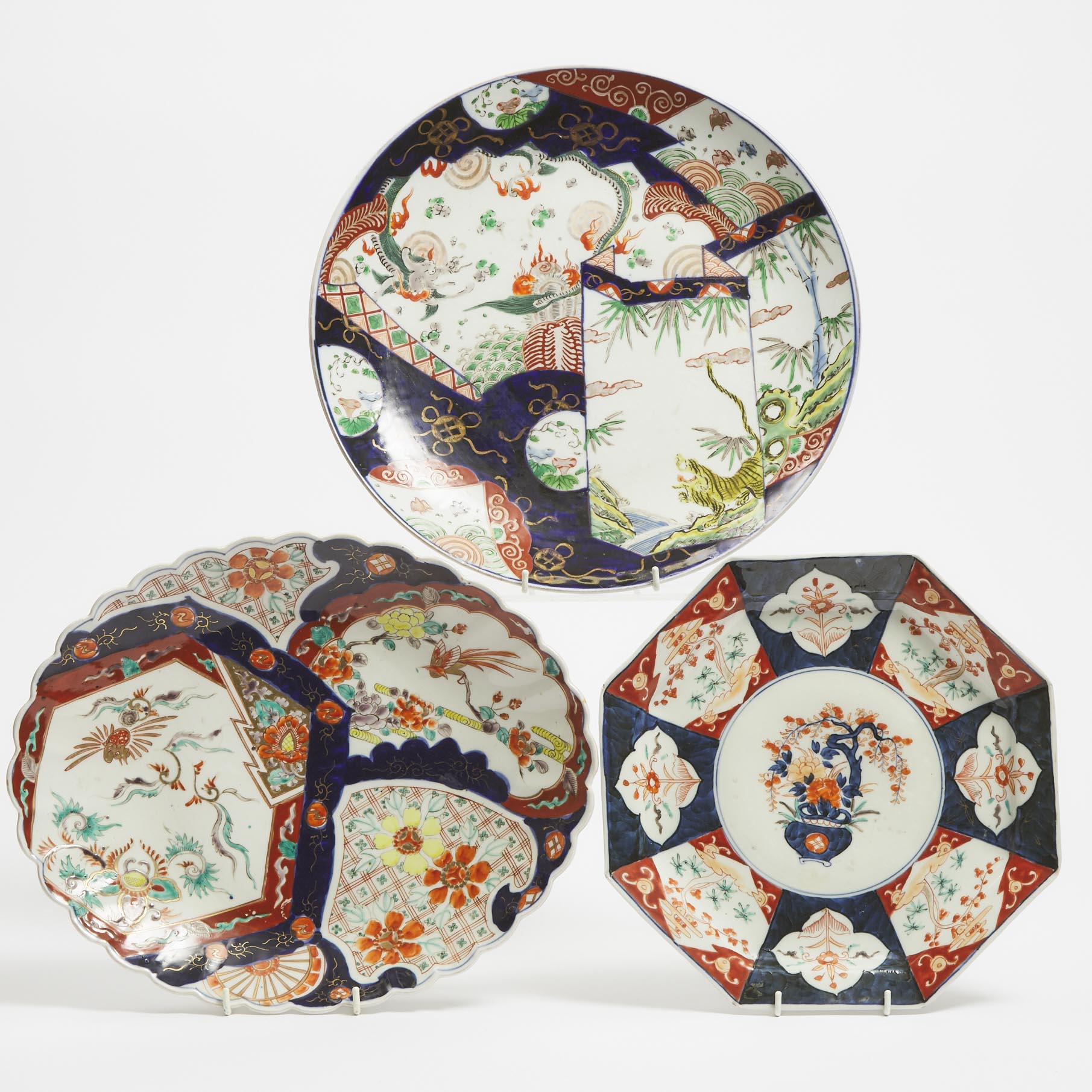 A Group of Three Imari Chargers, Meiji Period