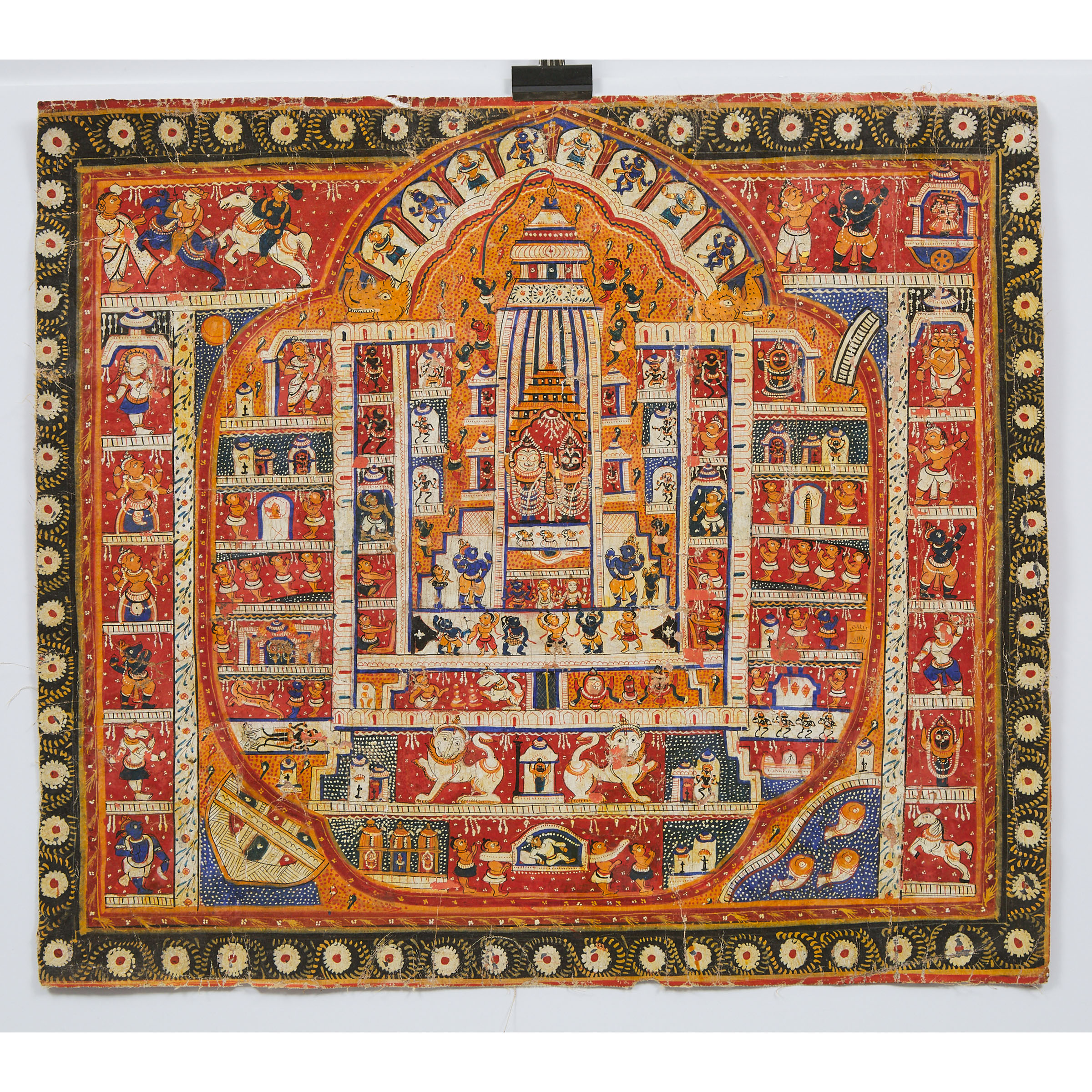 An Indian Silk Painting Depicting Deities Enshrined in the Jagannath Temple, 19th Century