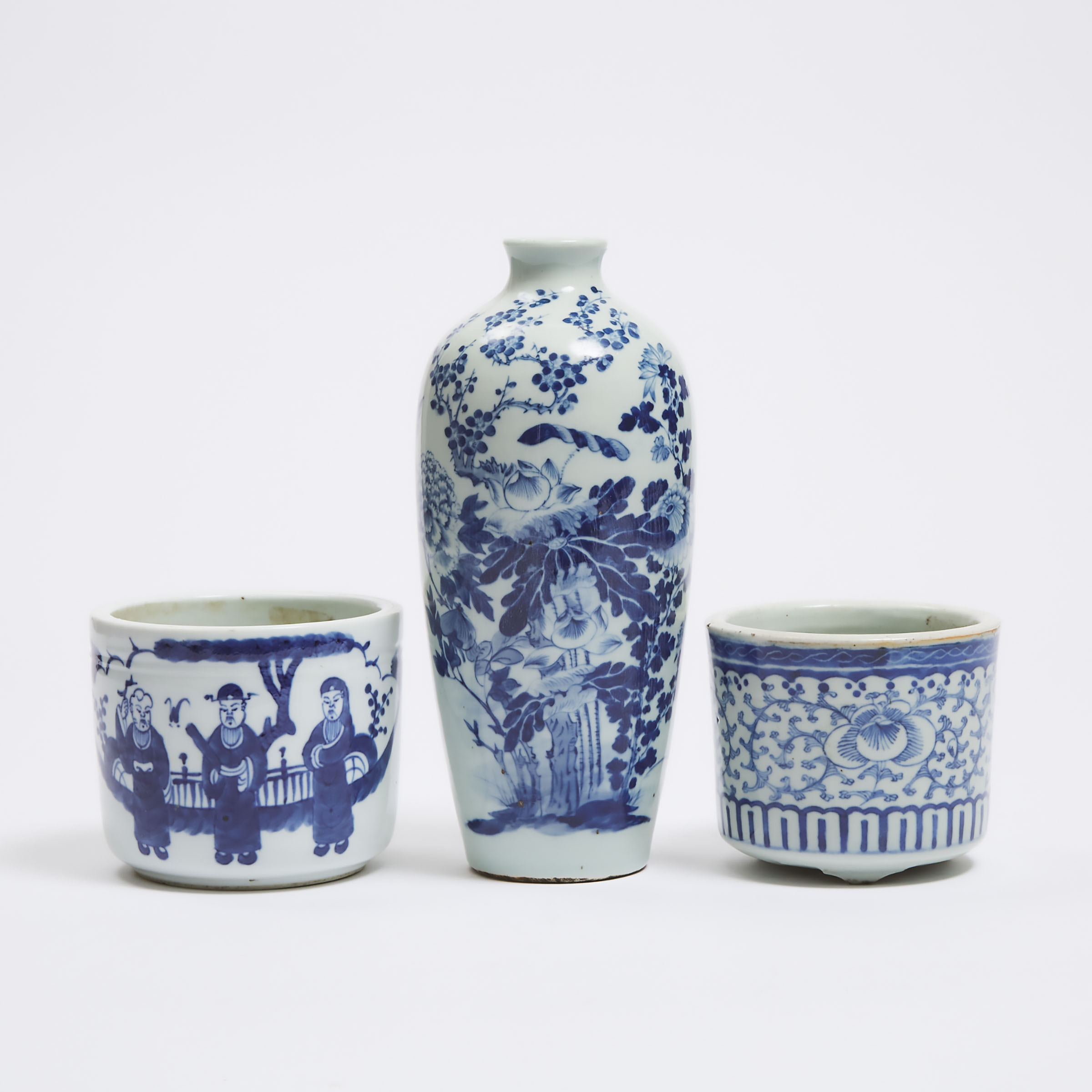 A Blue and White 'Floral' Meiping, Together With Two Censers, 19th Century and Later