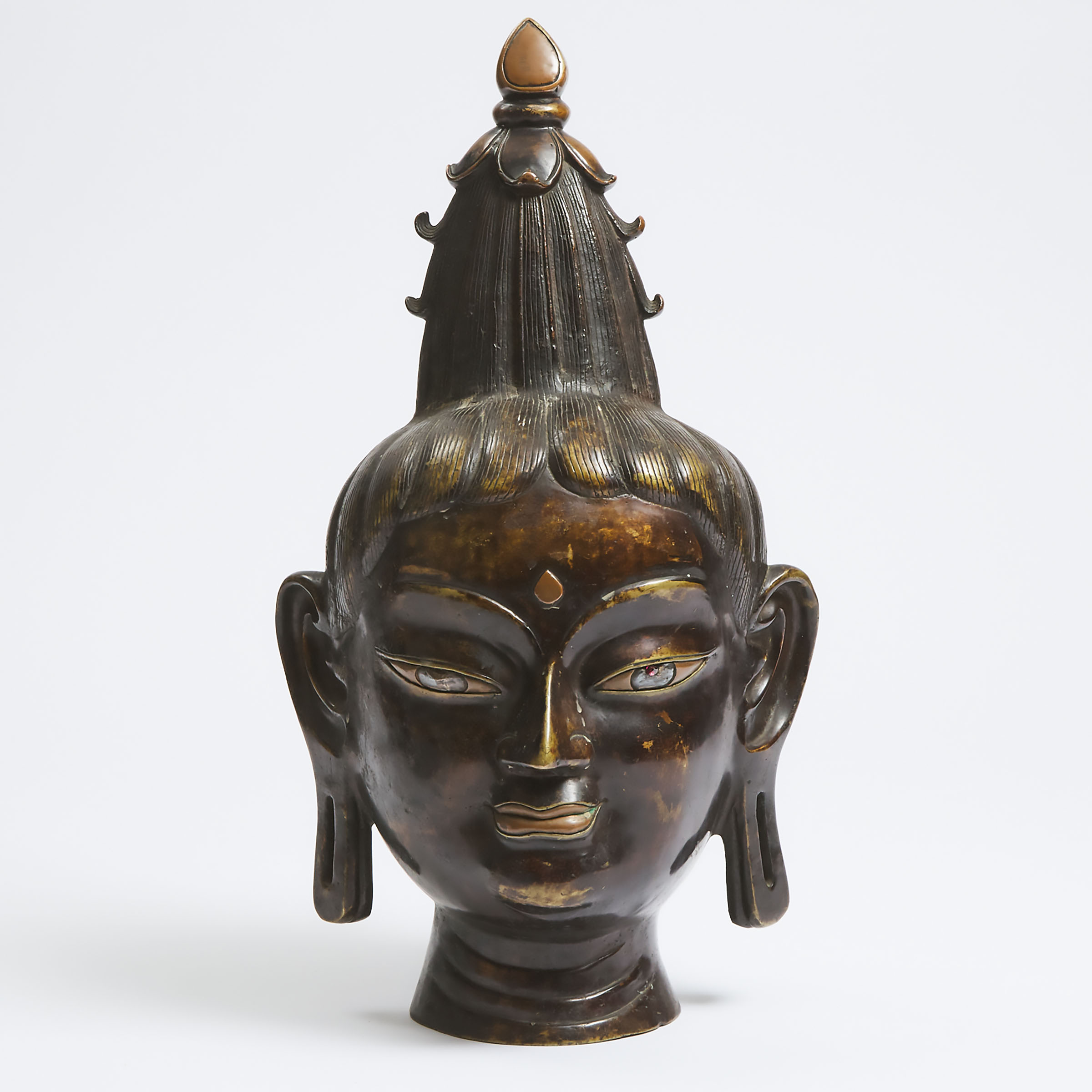 A Large Bronze Head of Buddha, Bhutan, 19th Century