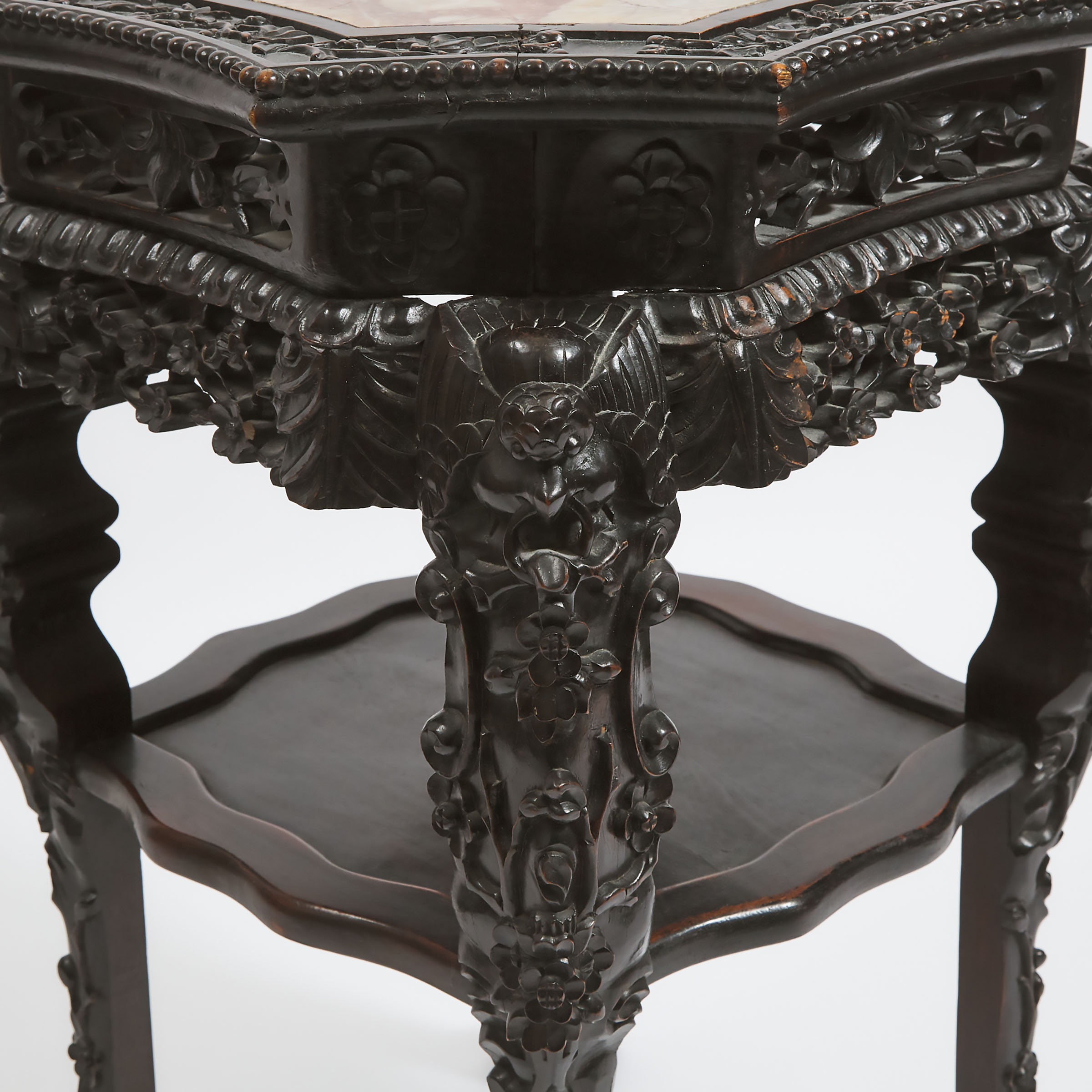 A Large Octagonal Marble-Inset Rosewood Stand, Late 19th/Early 20th Century