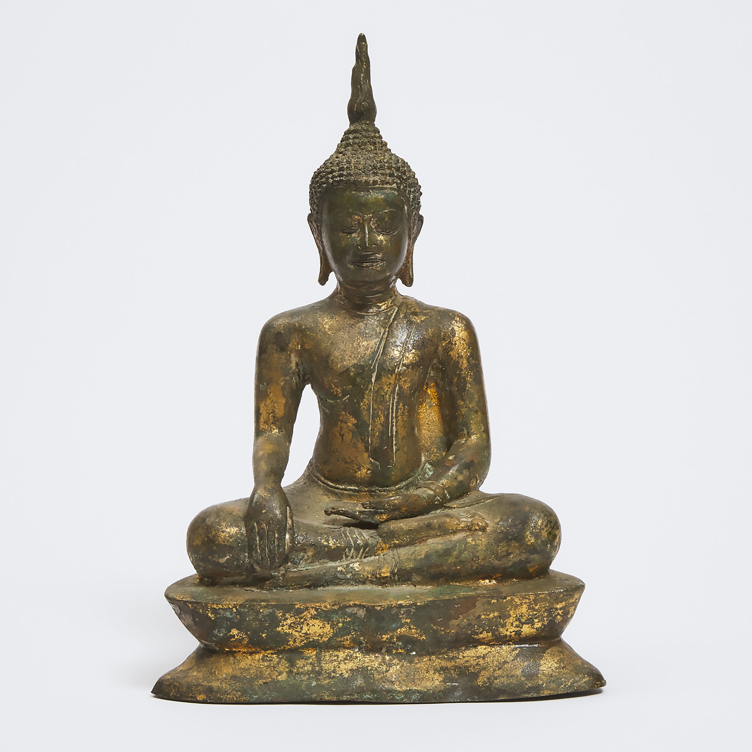 A Thai Gilt Bronze Seated Buddha Shakyamuni, U-Thong/Rattanakosin Transitional Style, 17th/18th Century