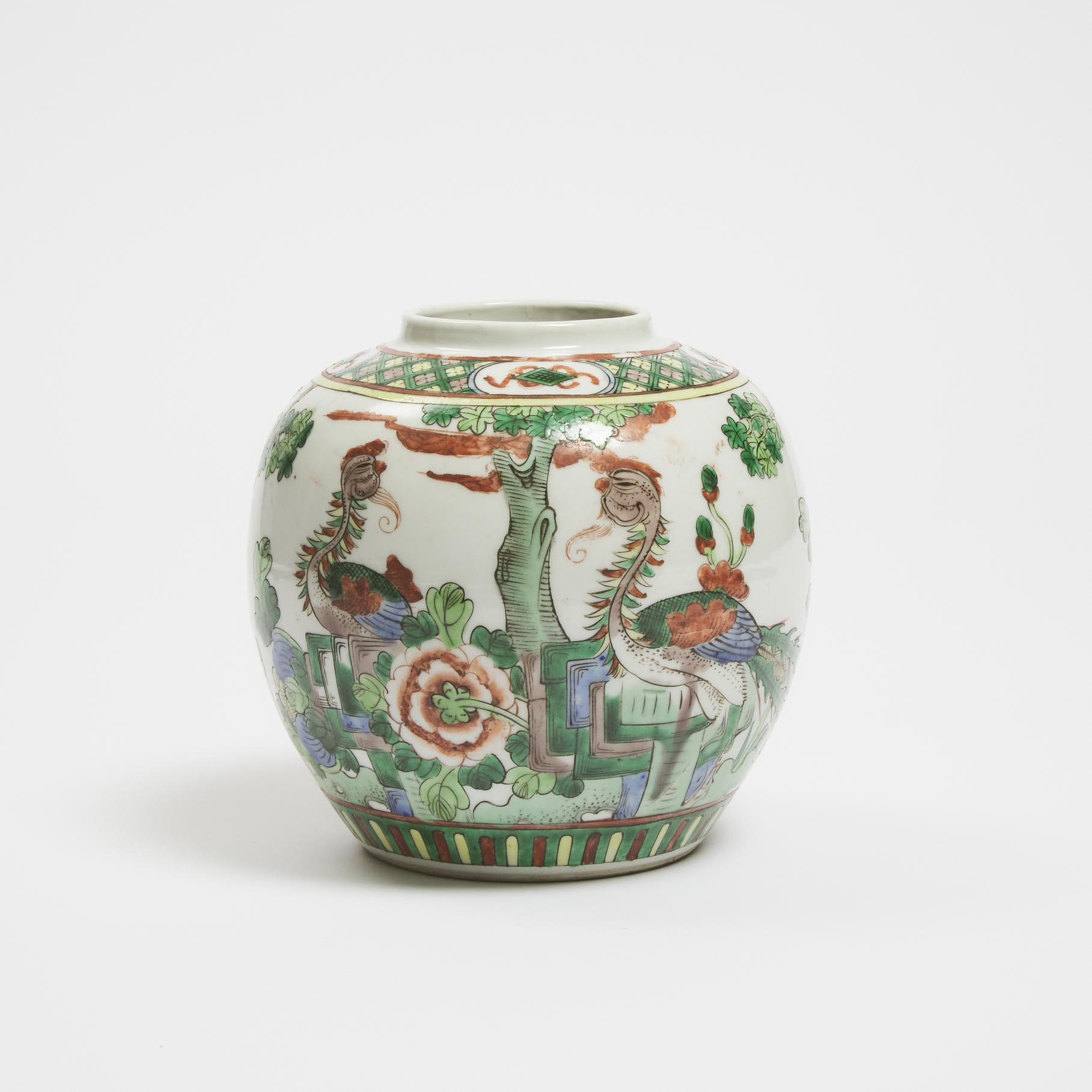 A Famille Verte 'Phoenix and Peony' Jar, Late 19th Century/Early 20th Century 