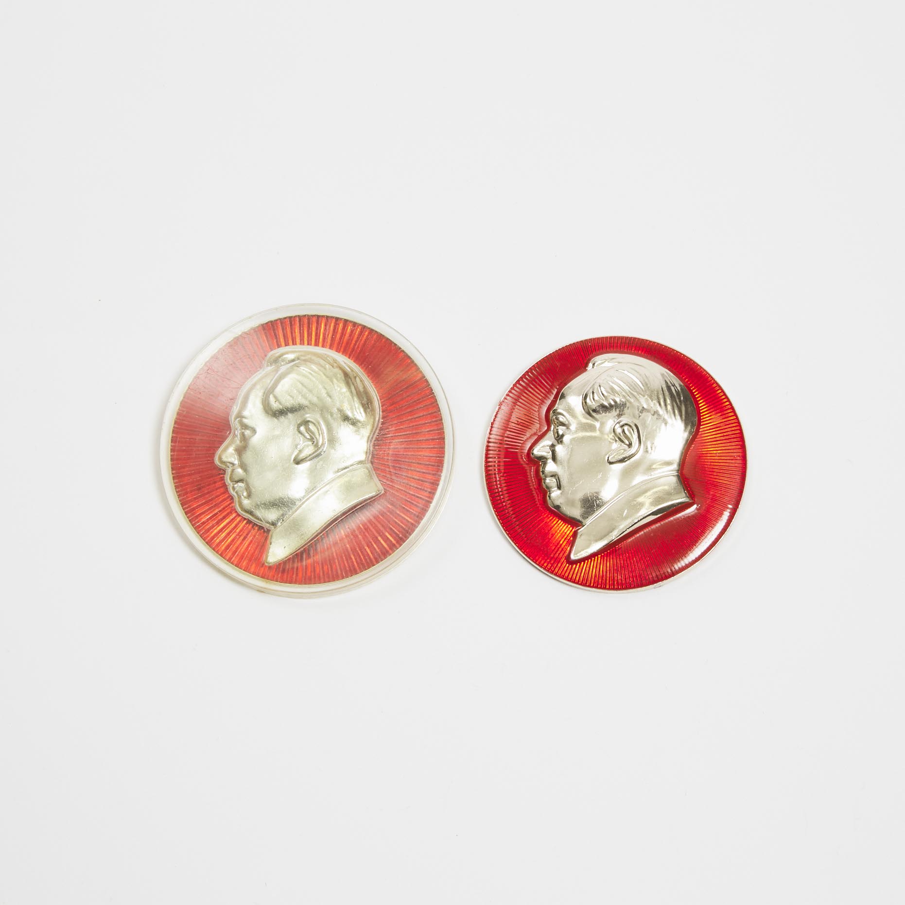 Two Chairman Mao Badges, Cultural Revolution, Circa 1966-1969