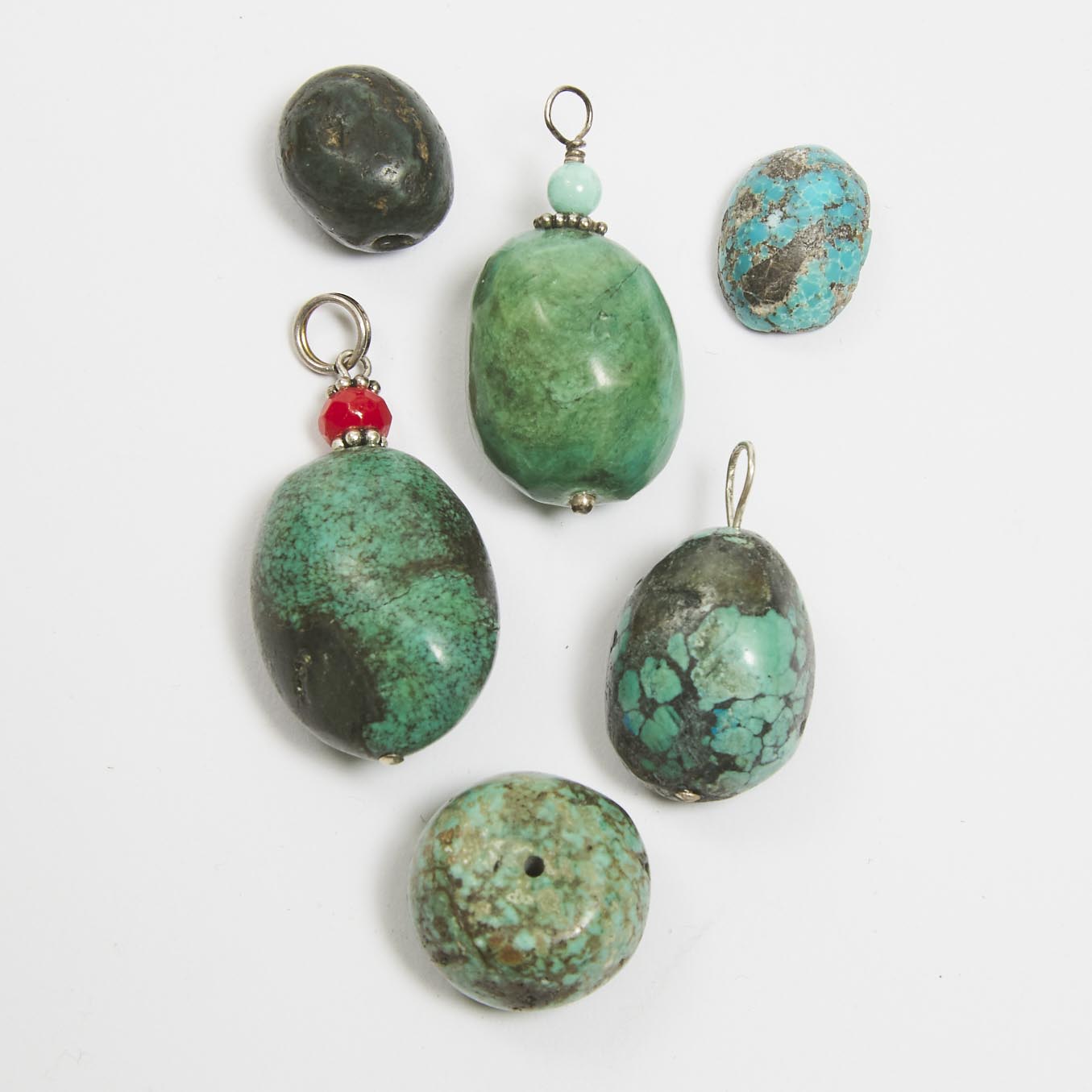 Six Natural Turquoise Beads, 17th Century and Later