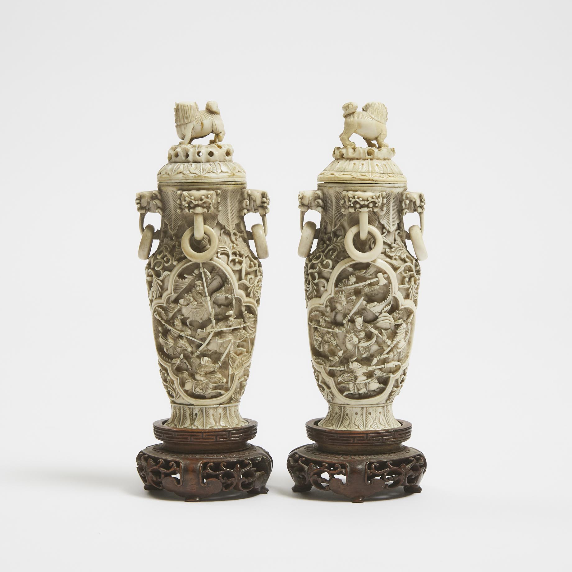 A Pair of Chinese Carved Ivory Vases and Covers, Circa 1900