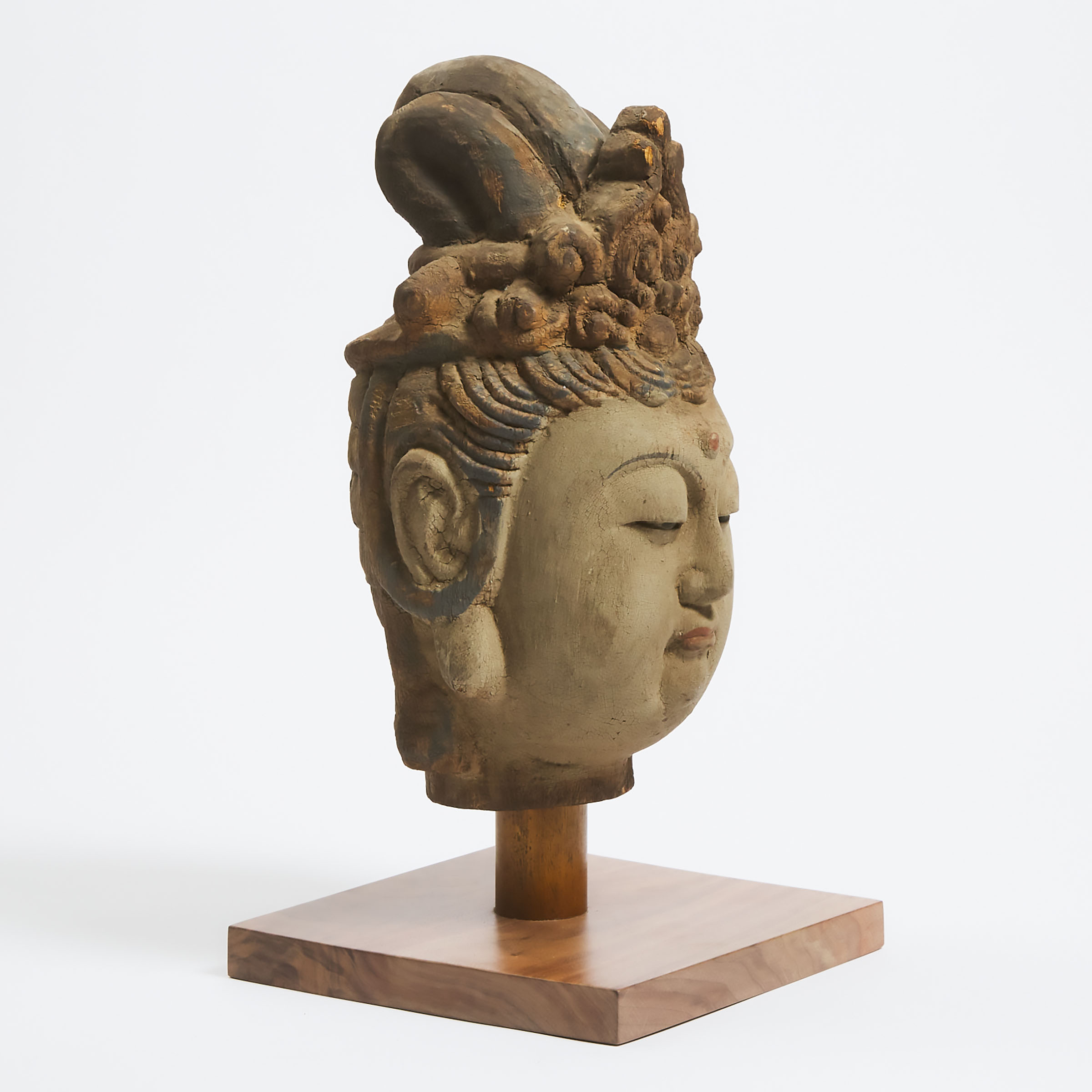 A Chinese Carved Wood Head of Guanyin 