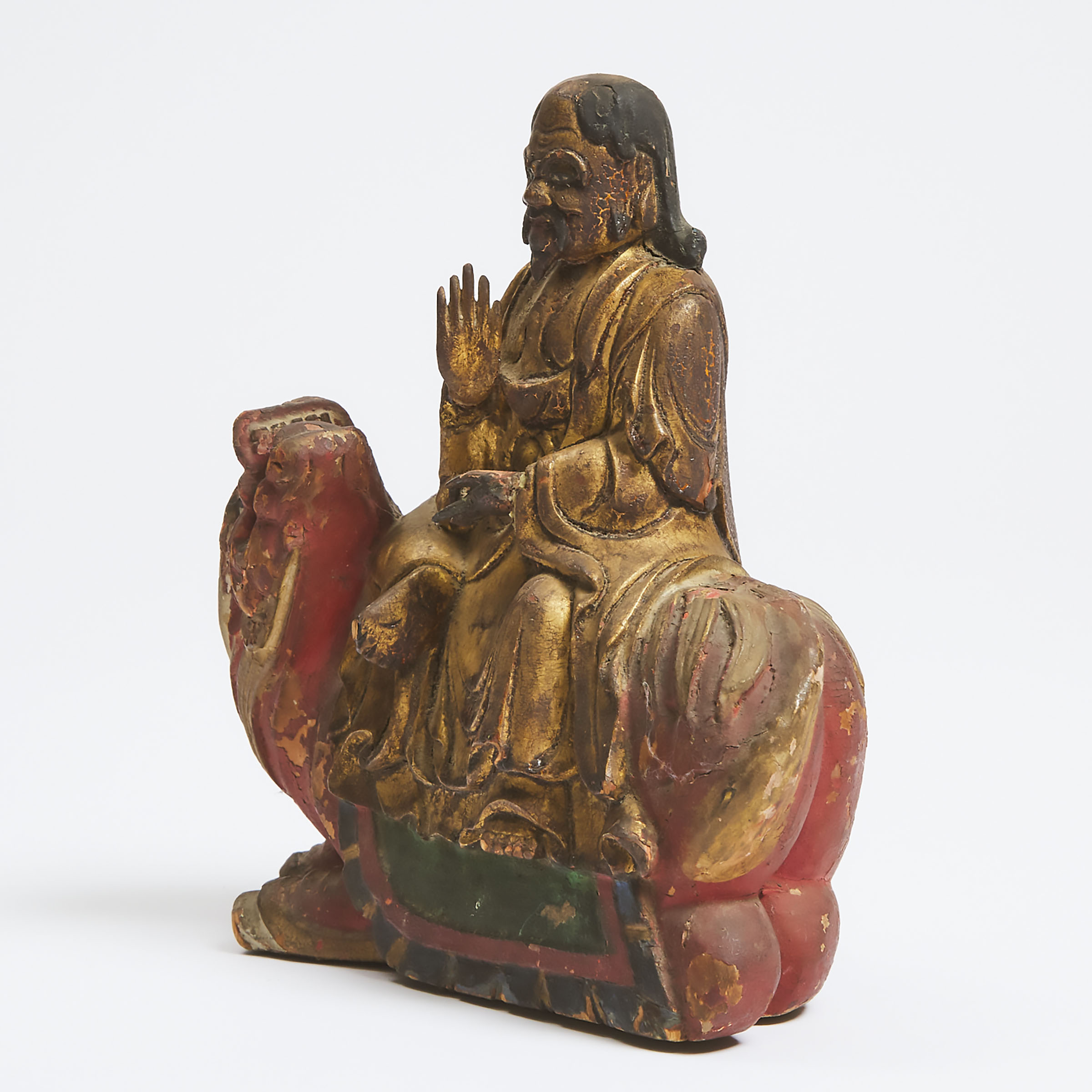 A Gilt and Polychromed Wood Figure of Manjushri, Qing Dynasty