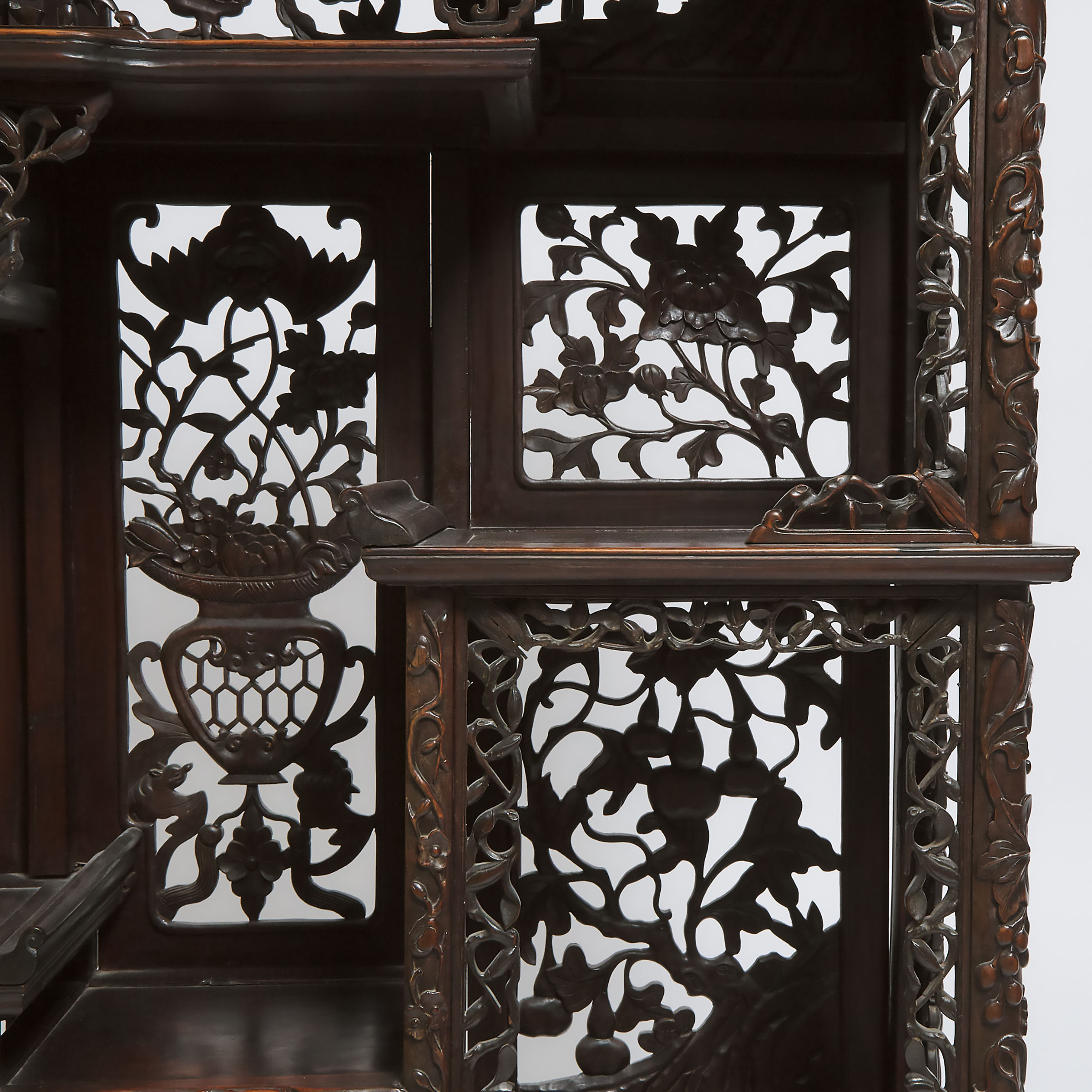 A Chinese Export Carved Rosewood 'Curio' Display Cabinet, Early 20th Century