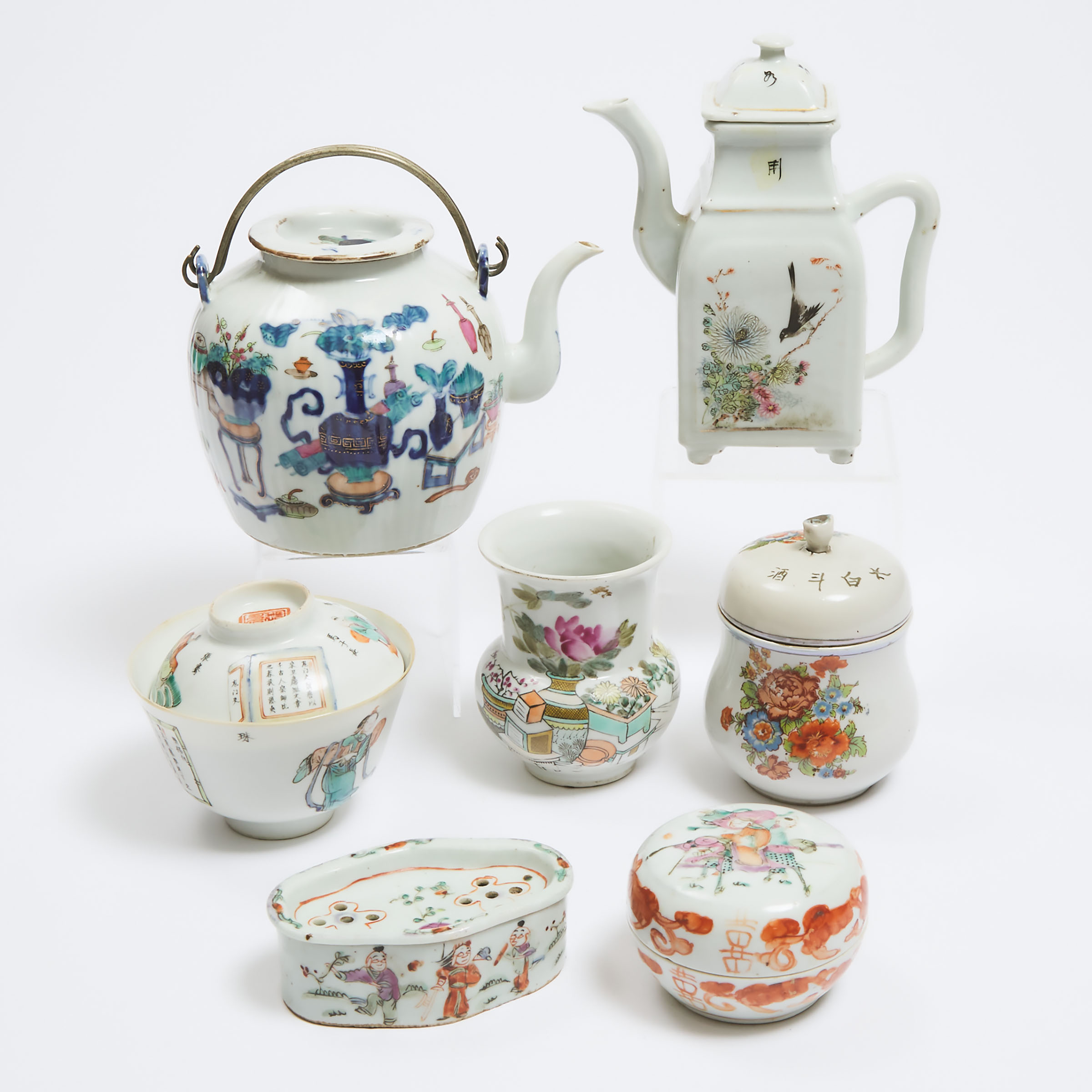 A Group of Seven Famille Rose Wares, Late 19th/Early 20th Century 