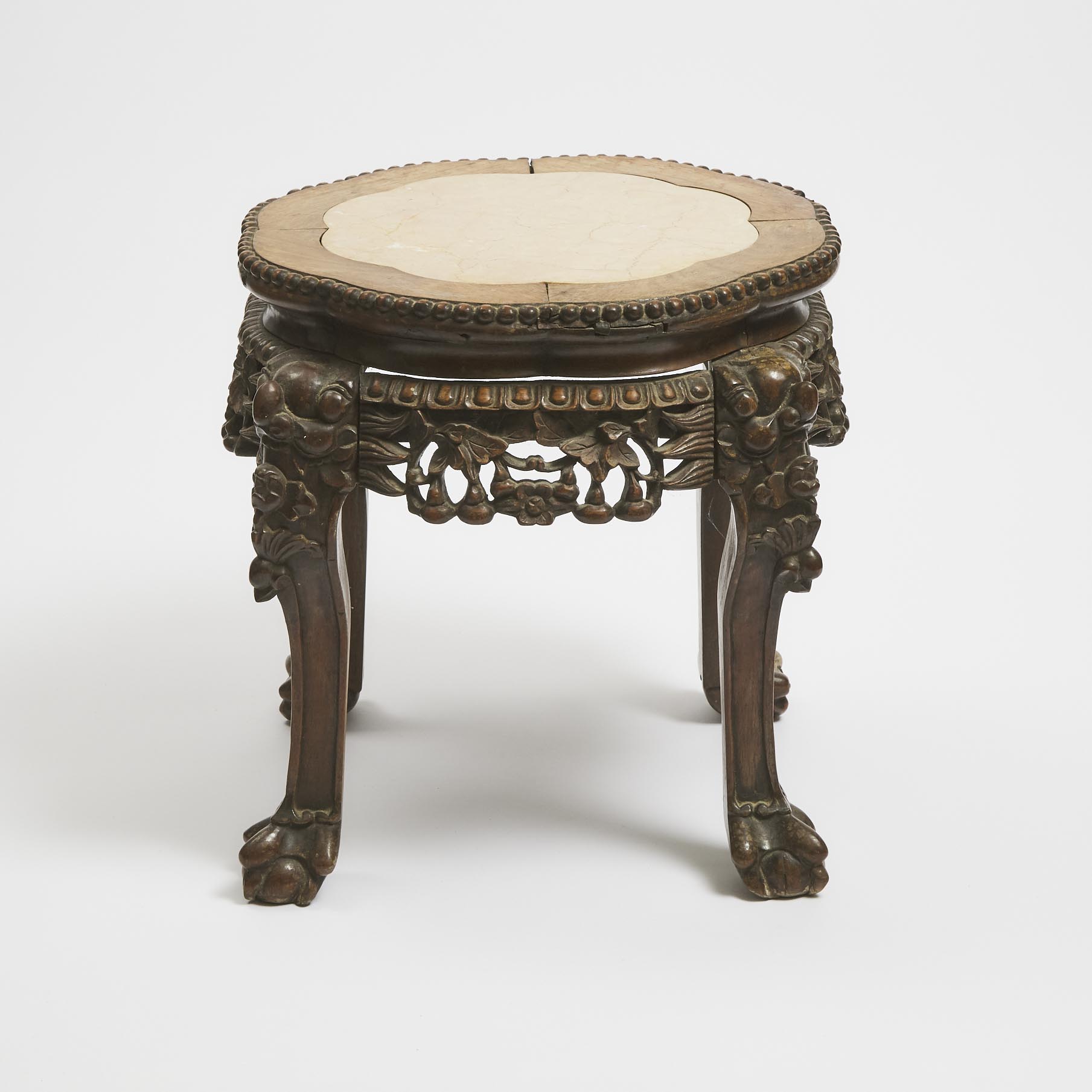 A Chinese Marble-Inset Hardwood Stand, Early to Mid 20th Century