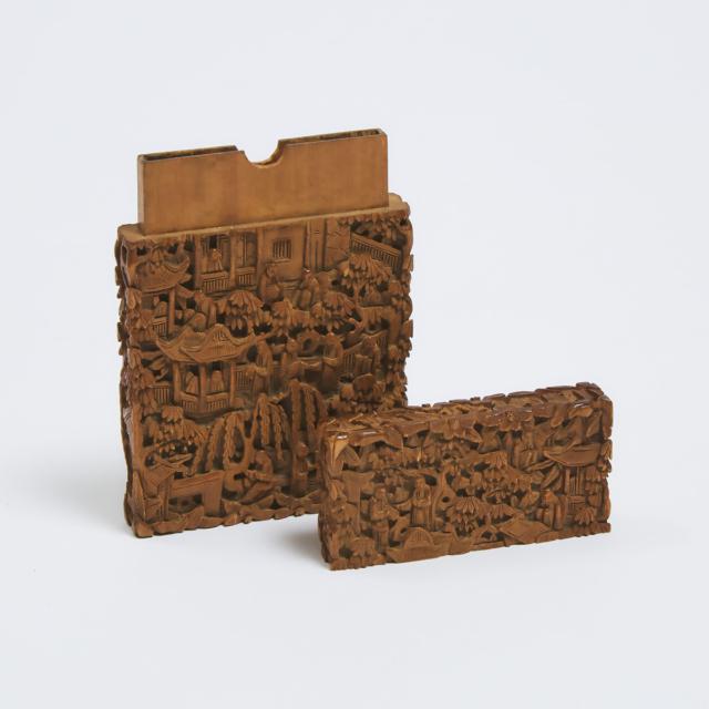 A Chinese Carved Sandalwood Card Case, 19th Century