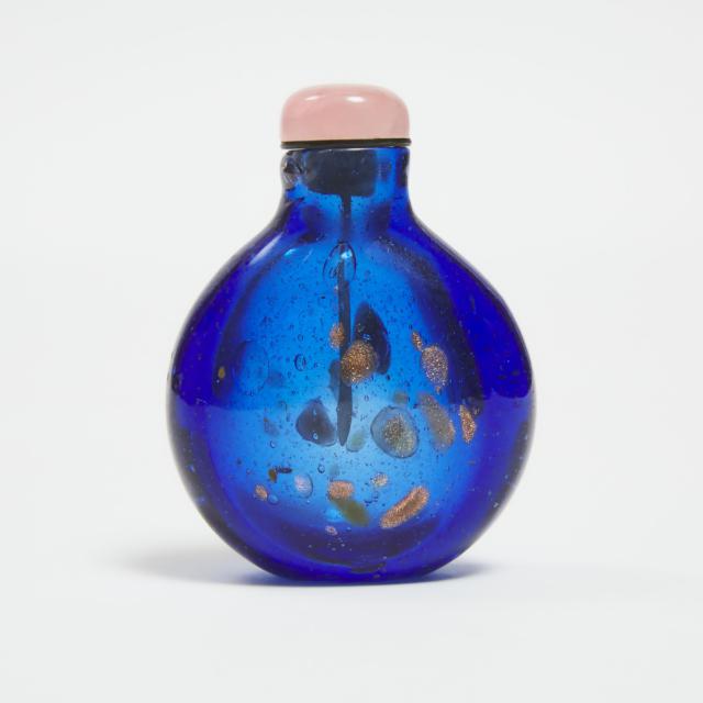 A Sapphire Blue Glass 'Aventurine-Splashed' Snuff Bottle, Qing Dynasty, Early 19th Century