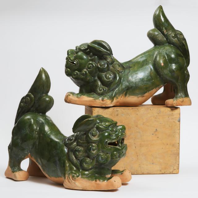 A Pair of Green-Glazed Figures of Buddhistic Lions, 20th Century