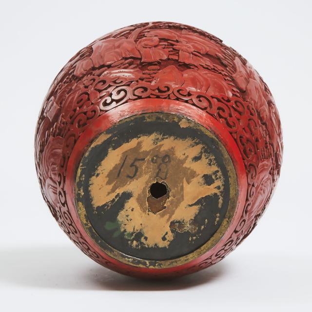 A Cinnabar Lacquer Vase and Cover, Early 19th Century
