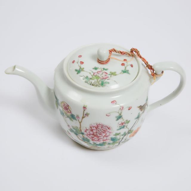 A Famille Rose 'Birds and Flowers' Teapot and Cover, Tongzhi Mark, Early Republican Period