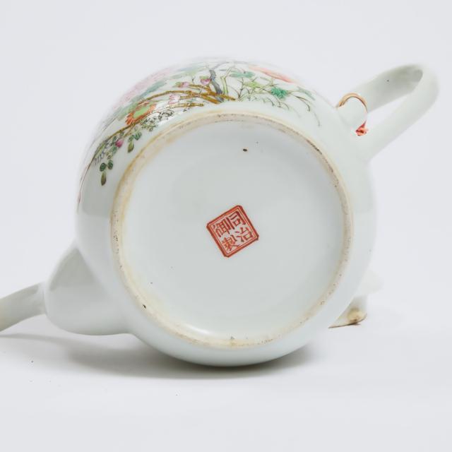 A Famille Rose 'Birds and Flowers' Teapot and Cover, Tongzhi Mark, Early Republican Period