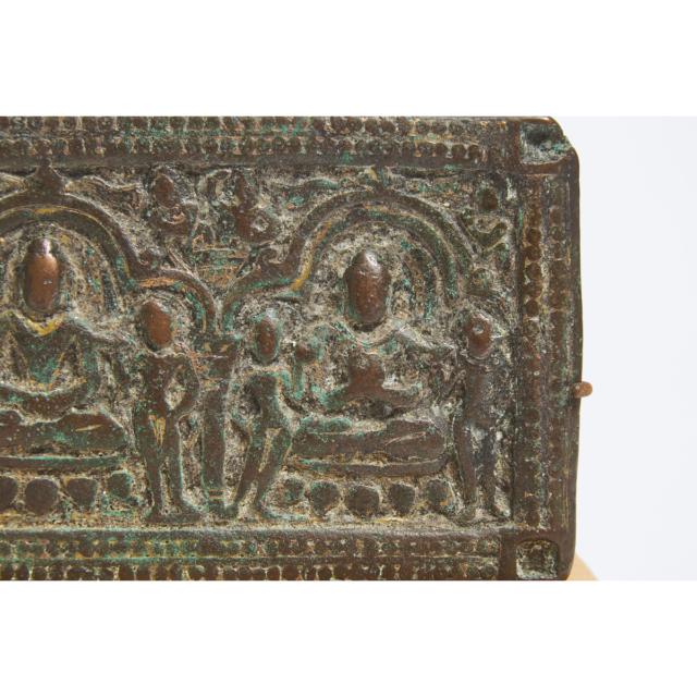 A Pala Bronze Plaque Inlaid with Gold Wire, India, 9th Century or Later