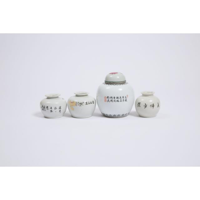 A Group of Four Famille Rose Jars and Water Pots, 20th Century