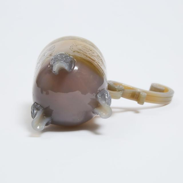 An Agate Tripod Vessel and Cover, Together With a Soapstone Seal, Mid 20th Century