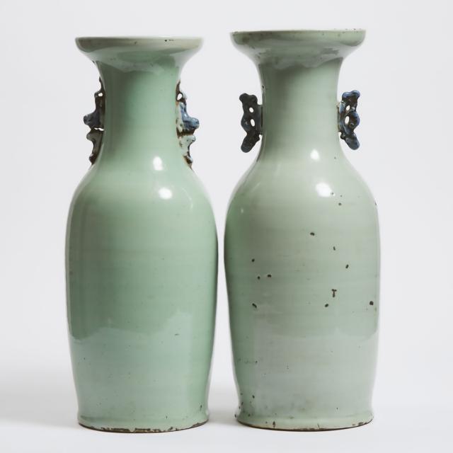 Two Blue and White Celadon-Ground Vases, 19th Century