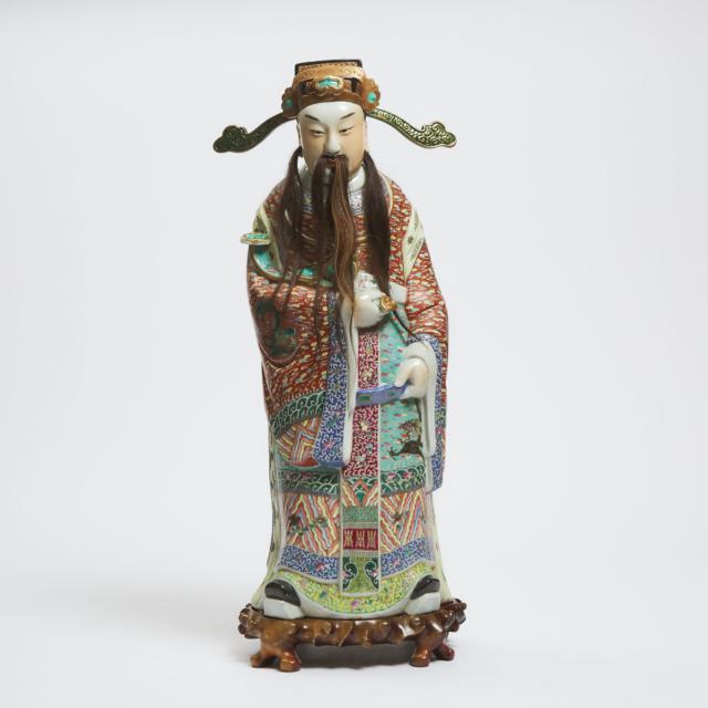 A Set of Three Large Famille Rose 'Fu Lu Shou' Figures, Late Qing Dynasty, 19th Century