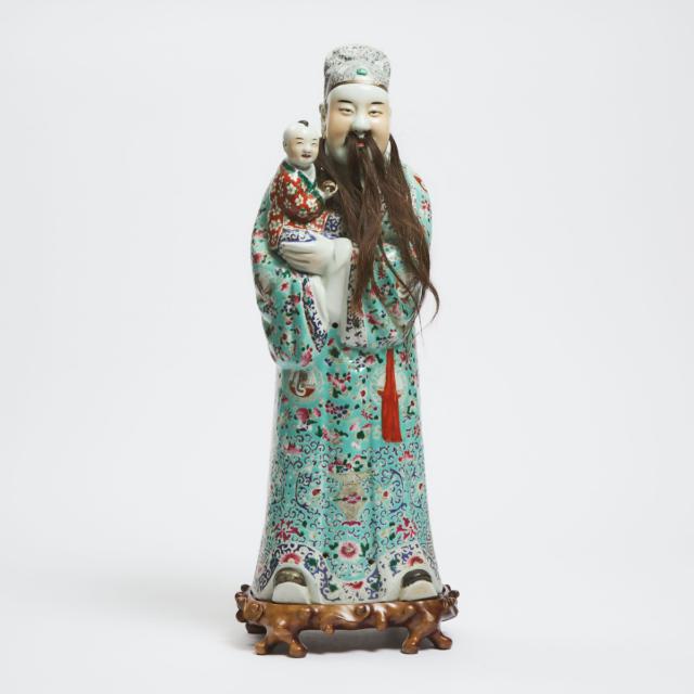 A Set of Three Large Famille Rose 'Fu Lu Shou' Figures, Late Qing Dynasty, 19th Century