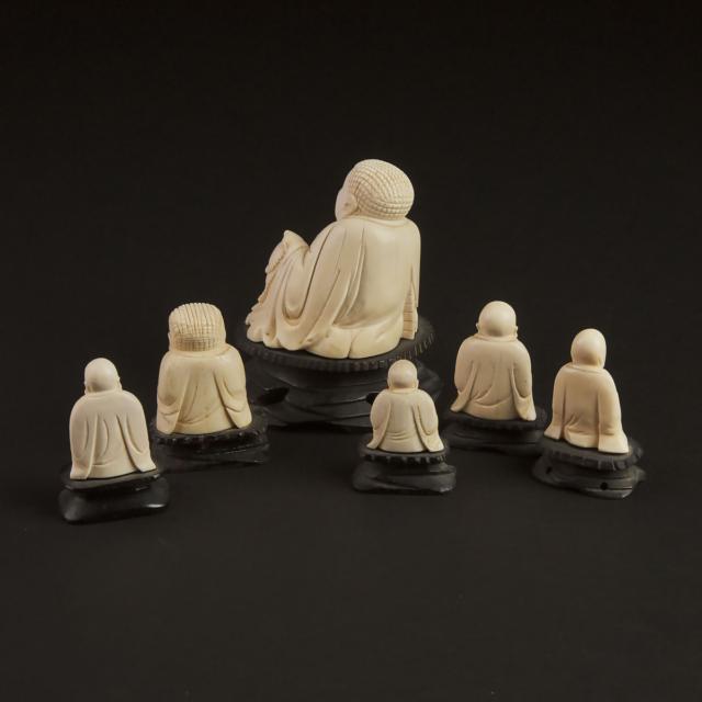 A Group of Six Ivory Figures of Buddhas, 20th Century