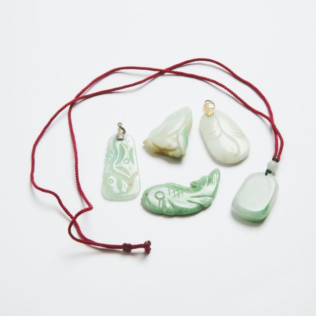A Group of Five Jadeite Pendants, Early to Mid 20th Century